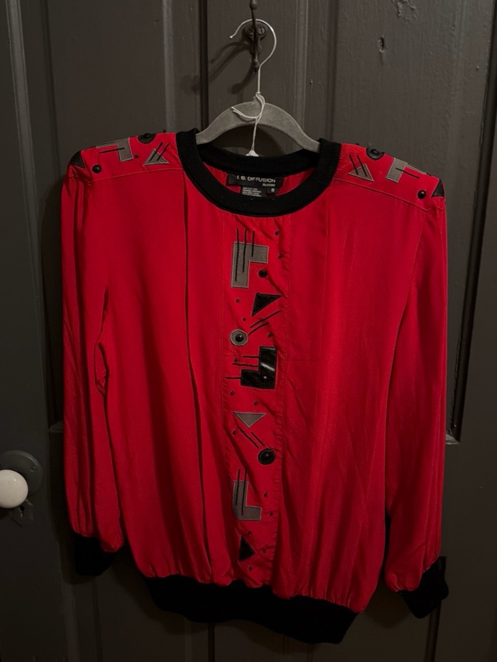 Red Geometric Accent Women's Top